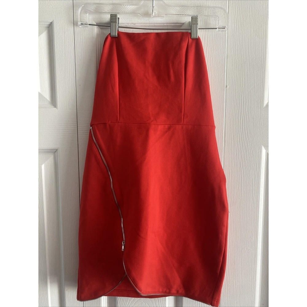 Superdown Strapless Mini Dress Womens Size M Red Zipper Asymmetrical Bodycon NWT